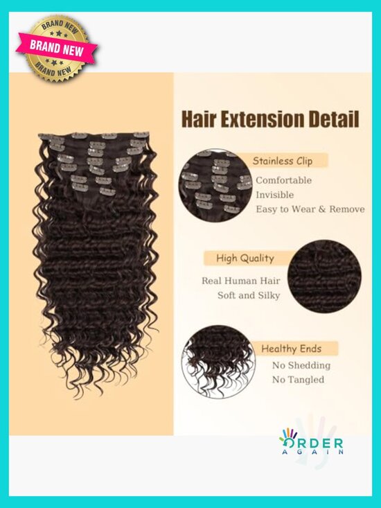 Deep Wave Clip In Hair Extensions Real Human Hair 24 Inch 120g 7 Wefts Seamless main image 5